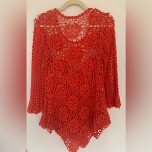 Boston Proper size small orange crochet tunic